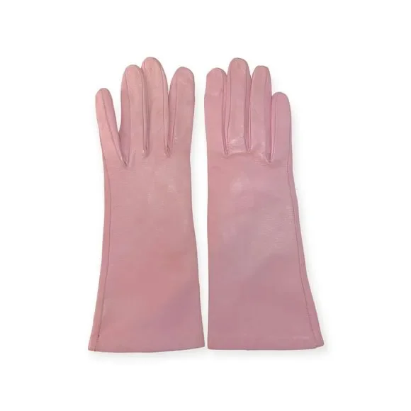 Vintage Light Pink Leather Gloves, Size M - Picture 1 of 8